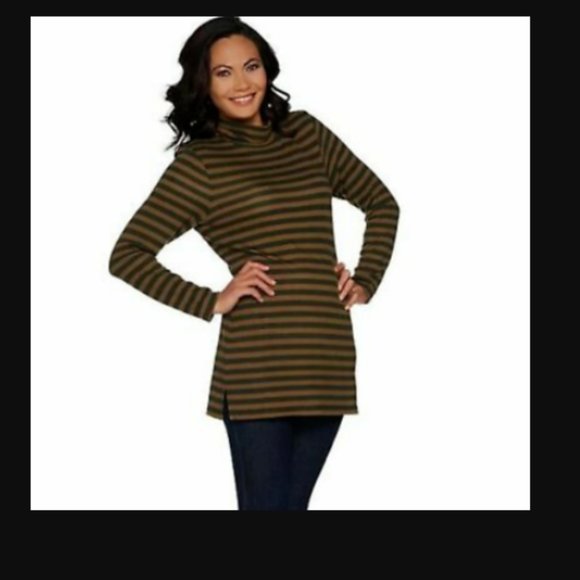 Denim&Co Tops - Denim & Co. Brushed Heavenly Jersey Striped Mock Neck Tunic 3x